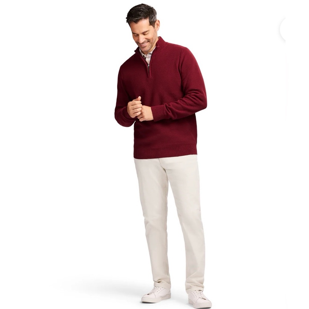 IZOD Men's 1/4 Zip Solid Cable Knit Sweater In Burgundy Size Large - Picture 3 of 12